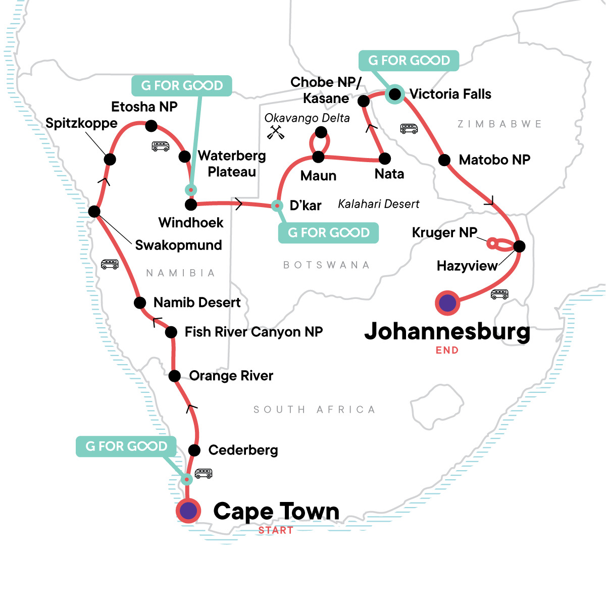Cape Town to Johannesburg Overland Safari & Participation Camping