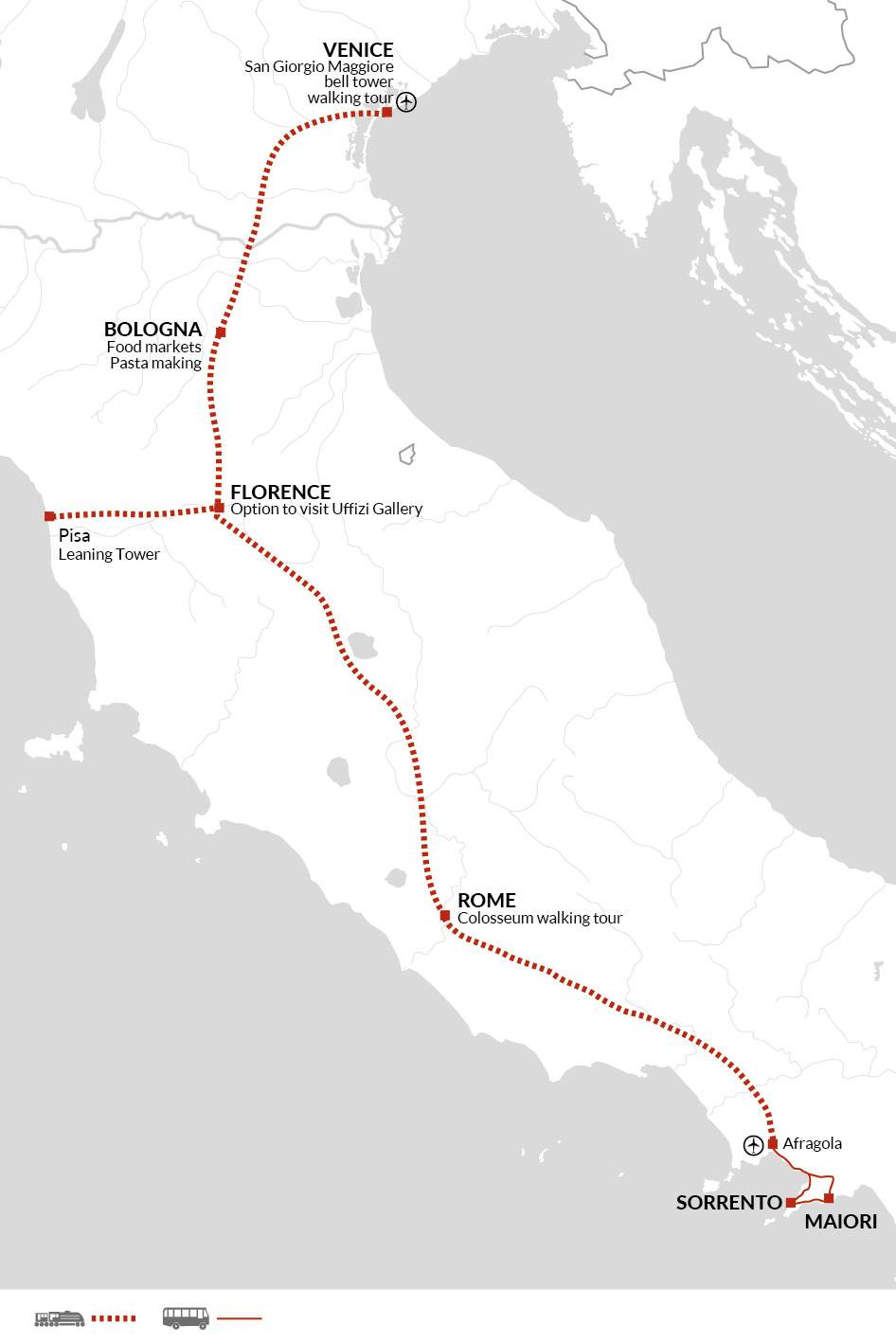 Venice to Rome by Rail + Sorrento and the Amalfi Coast