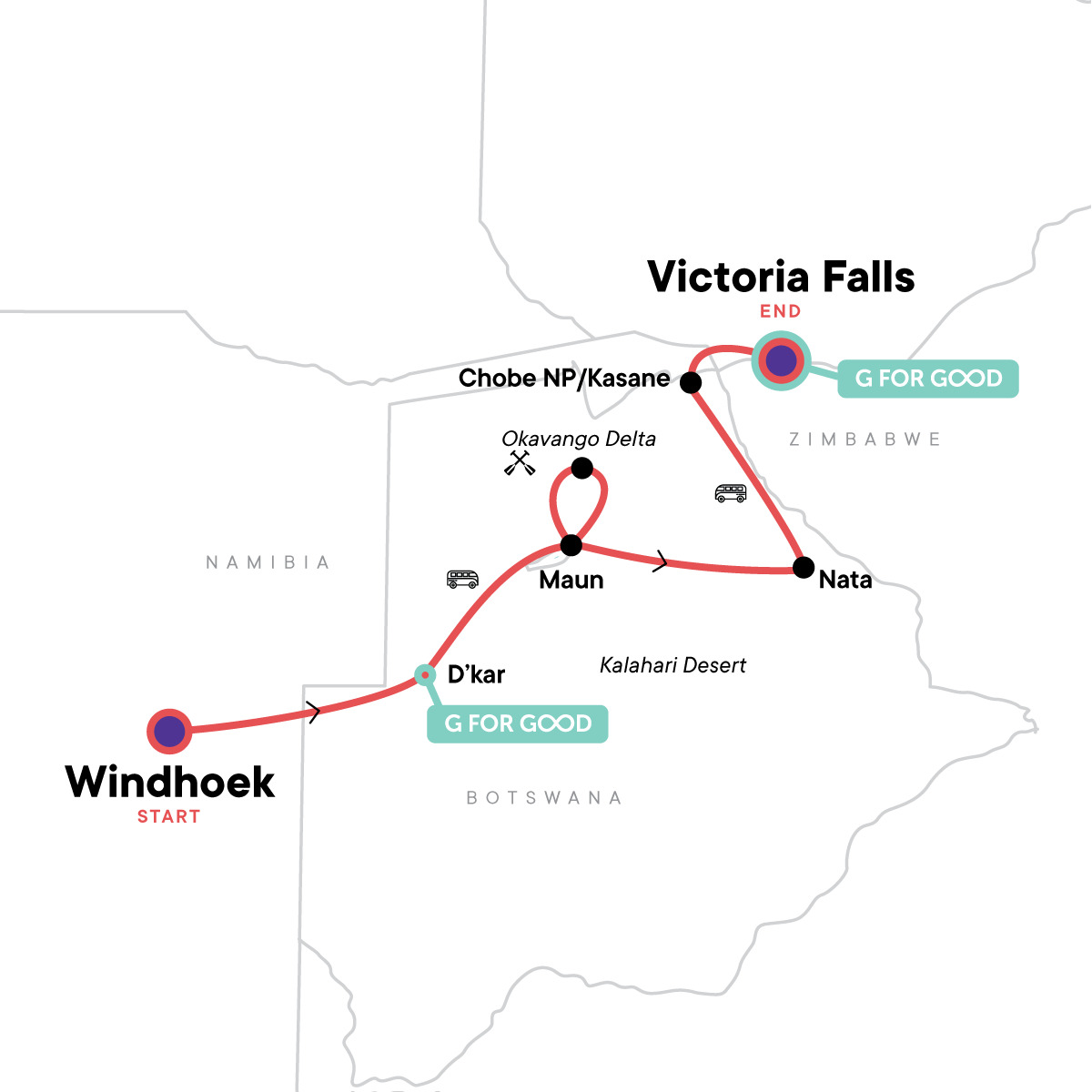 Namibia to Victoria Falls Overland Safari & Participation Camping